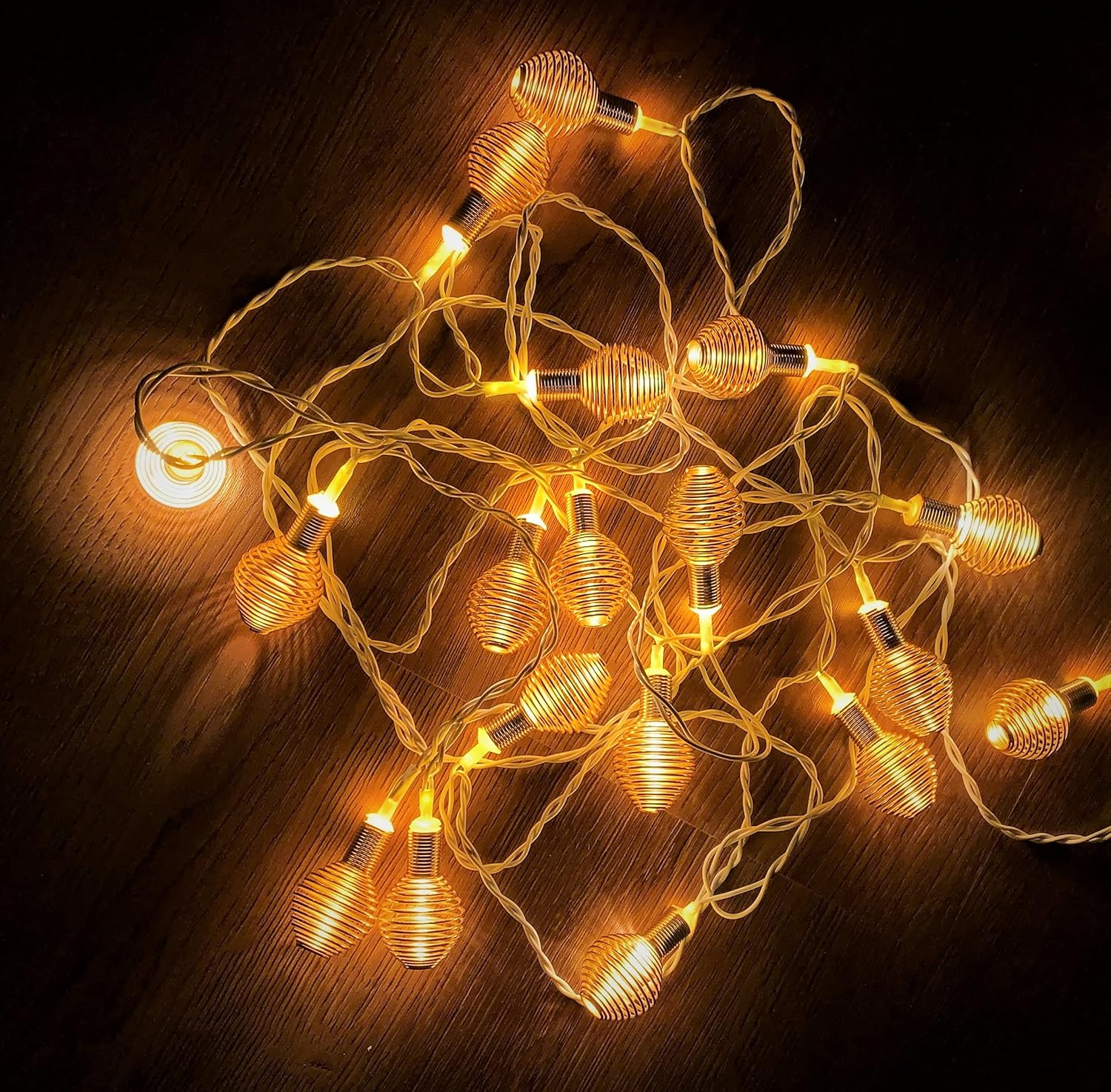 Spring Light - 14 LED Golden Circular Metal Warm Light LED Series for Festival (White)