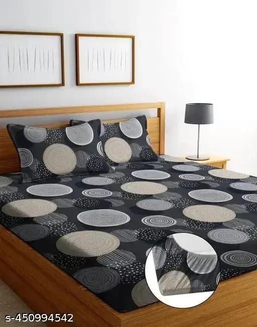 Cotton All Round Elastic Fitted Double Bed Bedsheet with 2 Pillow Covers-72x78x8